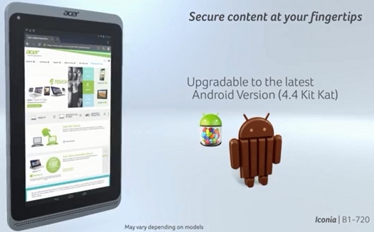 Acer Iconia B1- 720 получит обновление до Android 4.4 KitKat (Видео)