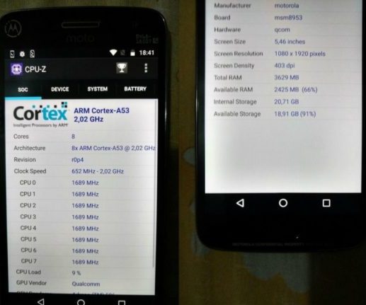 Moto G5 Plus. Основные технические характеристики смартфона на фото результатов теста CPU-Z