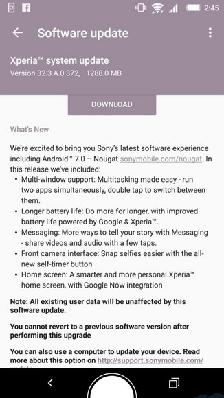 Обновление Android 7.0 Nougat для смартфонов Sony Xperia Z5 выпущено и начало поступать на устройства