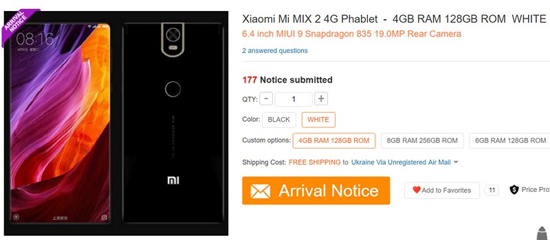 Xiaomi Mi Mix 2. Технические характеристики новой модели безрамочного смартфона засветились в Сети