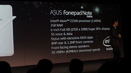 Asus Fonepad Note: 6-дюймовый экран, двухъядерный процессор Intel Atom, и стилус в комплекте