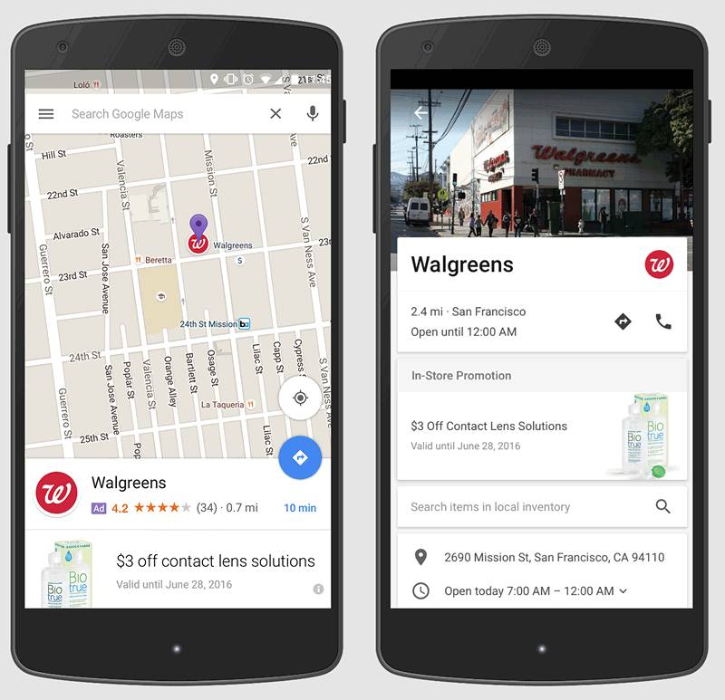Карты Google начинают показывать рекламные объявления от близлежащих предприятий