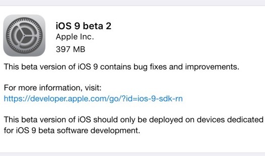 iOS 9.0 beta 2 выпущена и начала поступать на устройства Apple