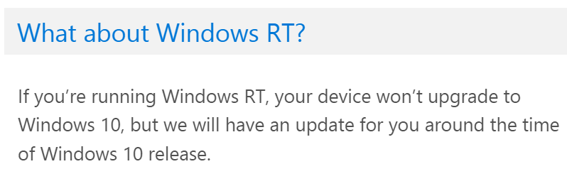 Обновление Windows RT будет выпущено вместе с релизом Windows 10