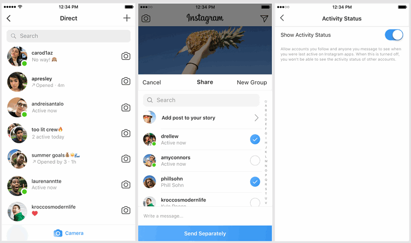 Instagram получил индикаторы для отображения кто из ваших собеседников находится в чате онлайн