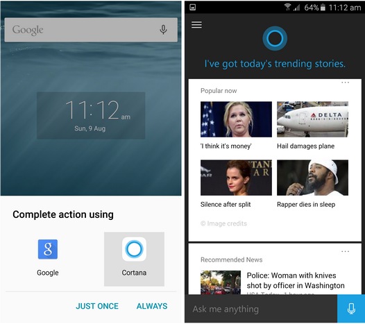 Cortana для Android обновилась и теперь её вызов можно назначить на стандартный жест запуска Google Now