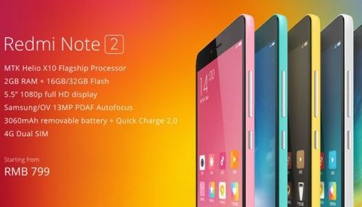 Xiaomi Redmi Note 2 официально представлен. Экран Full HD разрешения, 8-ядерный процессор и 2 ГБ оперативной памяти за $125.