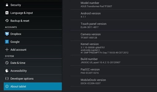 Обновление Android 4.1 для Asus Transformer Pad TF300