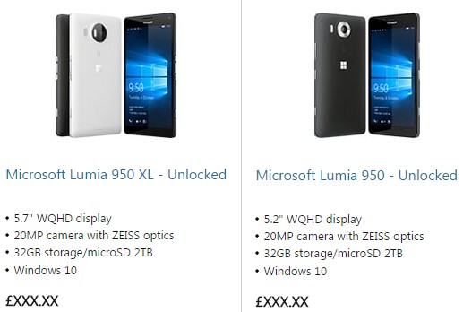 Lumia 950 и Lumia 950 XL. Оба новых смартфона засветились на сайте Microsoft Store еще до их официальной презентации