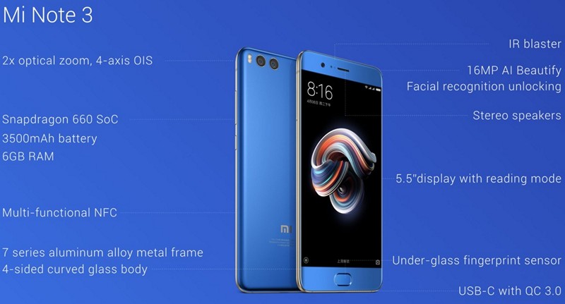 Xiaomi Mi Note 3: Увеличенная версия Mi 6 с менее мощным процессором