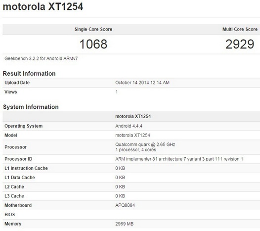 Тест Motorola Droid Turbo в Geekbench 3 просочился в Сеть