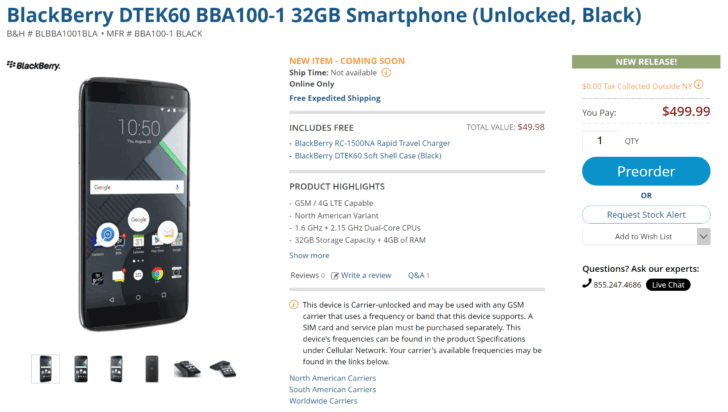 BlackBerry DTEK60. Android смартфон топового уровня вскоре поступит в продажу. Цена: $499.99