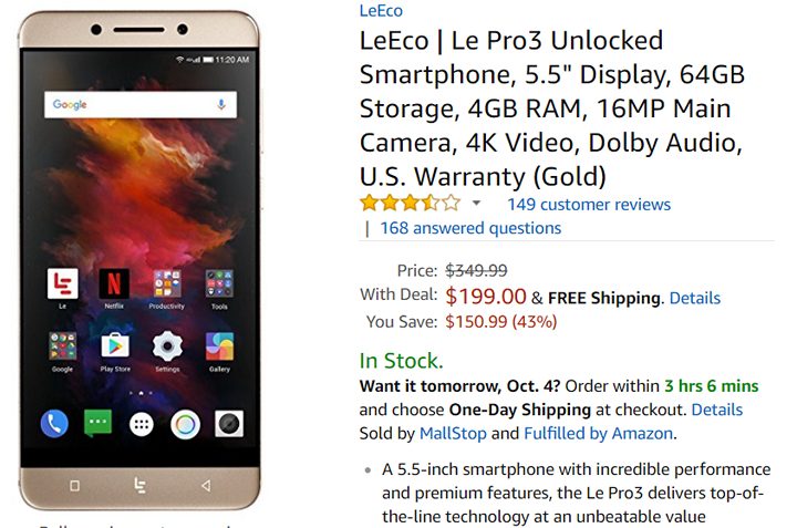 Купить LeEco Le Pro3 чуть ли не вдвое дешевле обычной цены, всего за $199 можно на Amazon