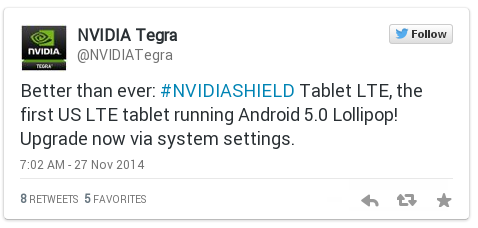 NVIDIA SHIELD Tablet LTE версии получил обновление Android 5.0 Lollipop и скидку для тех, кто решит купить планшет во время Черной Пятницы