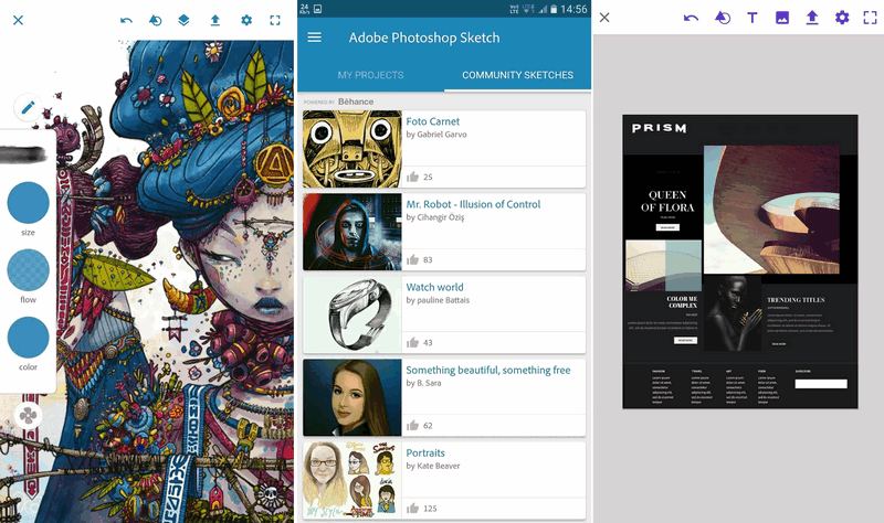 Новости от Adobe: Photoshop Sketch и Comp CC теперь доступны и на Android устройствах. Illustrator Draw для Android получил новые возможности