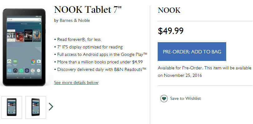 Barnes & Noble NOOK Tablet. Семидюймовый планшет с ценой $50, конкурент Amazon Fire