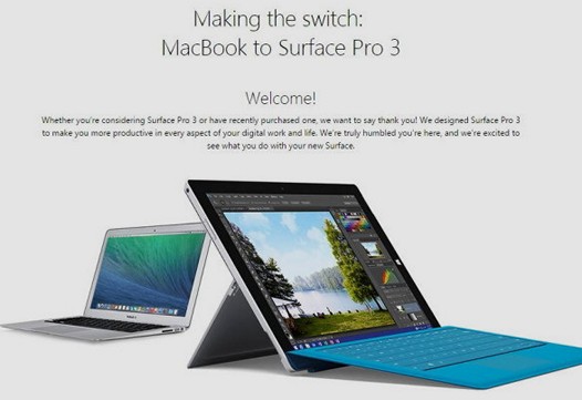 Microsoft запустила веб-сайт, посвященный тем, кто хочет перейти с Macbook на Surface Pro 3