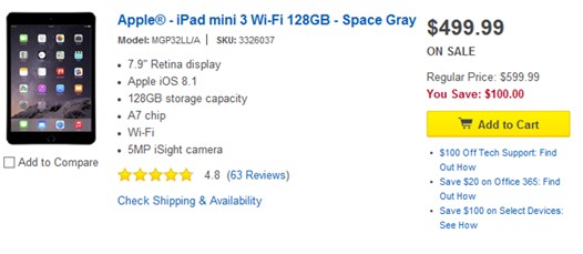 Купить iPad Air 2 и iPad Mini 3 со скидкой до $100 можно в онлайн-магазине Bestbuy
