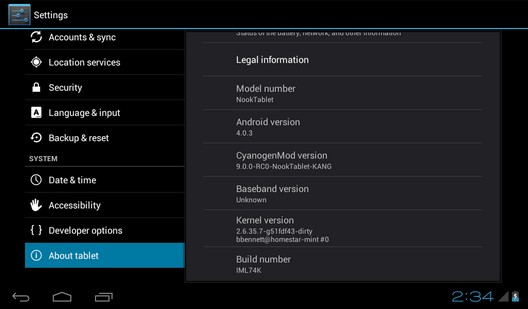 CyanogenMod 9 для Nook Tablet