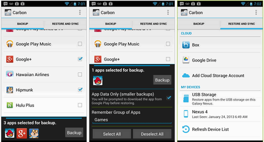 Carbon - программа для создания резервных копий приложений вместе с их данными на Android планшетах и смартфонах без root