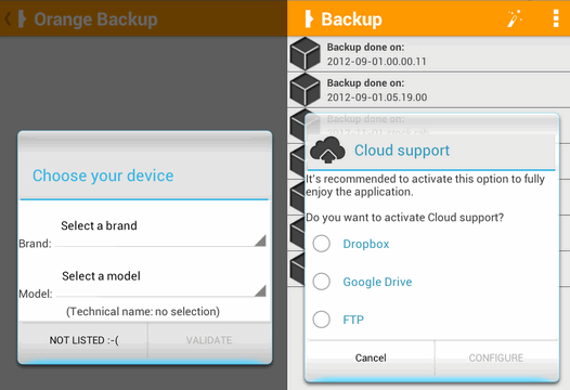 Резервное копирование Android с помощью Orange Backup