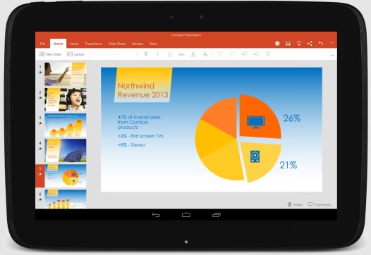 Microsoft Word, Microsoft Excel и Microsoft PowerPoint для Android планшетов. Финальные версии приложений доступны для скачивания в Play Маркет