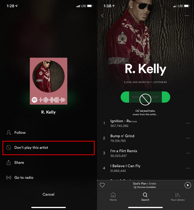 Spotify тестирует функцию блокировки конкретных исполнителей 
