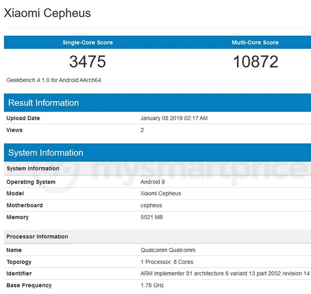 Xiaomi «Cepheus». Смартфон флагманского уровня с процессором Snapdragon 855 на борту замечен в Geekbench