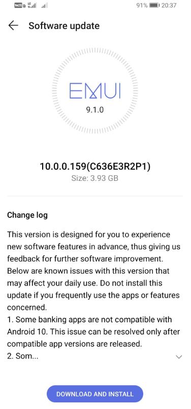 Обновление Android 10  для Huawei P30 Lite  в составе EMUI 10 выпущено
