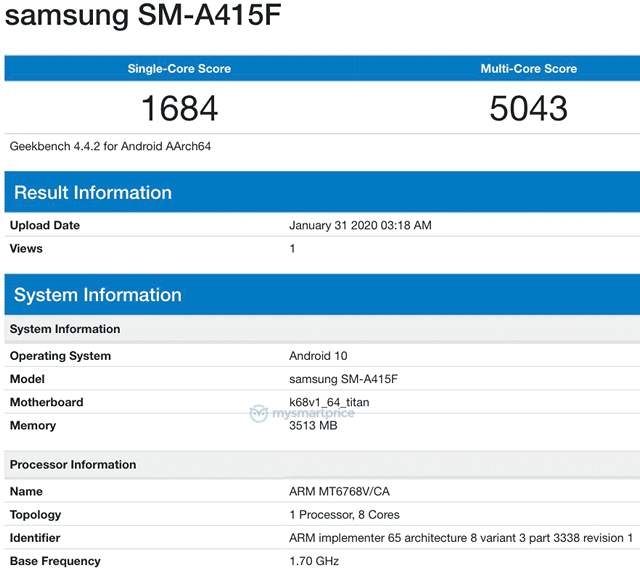 Samsung Galaxy A41 с процессором MediaTek Helio P65 и Galaxy A51 5G с чипом Exynos 980 засветились в базе данных теста GeekBench