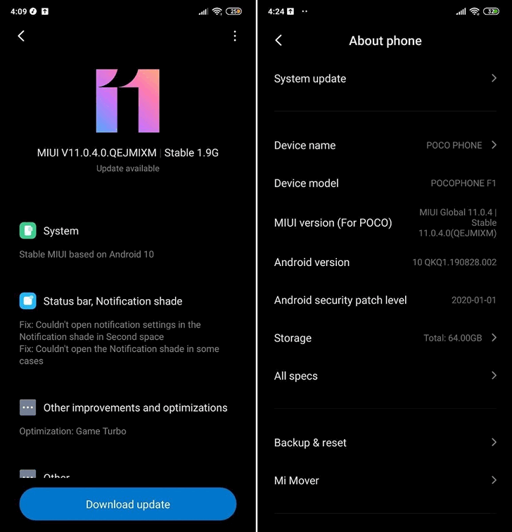 Обновление Android 10 в составе оболочки MIUI 11 для Pocophone F1 выпущено
