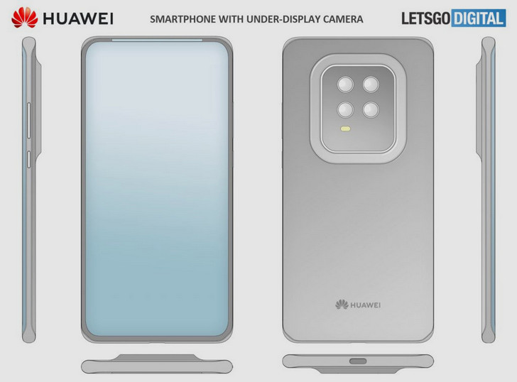Смартфон Huawei с подэкранной камерой и мини-дисплеем в верхней рамке экрана в патенте производителя