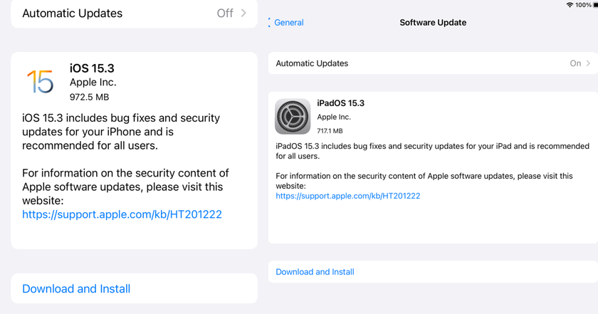 Обновления iOS 15.3 и iPadOS 15.3 выпущены. Производитель рекомендует обязательно установить их