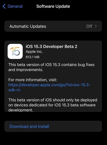 Apple iOS 15.3 Beta 2 и iPadOS 15.3 Beta 2 выпущены