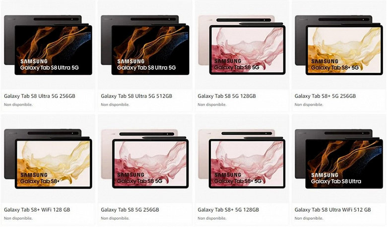 Galaxy Tab S8, Tab S8+ и Tab S8 Ultra. Три будущих планшета флагманского уровня Samsung засветились на Amazon
