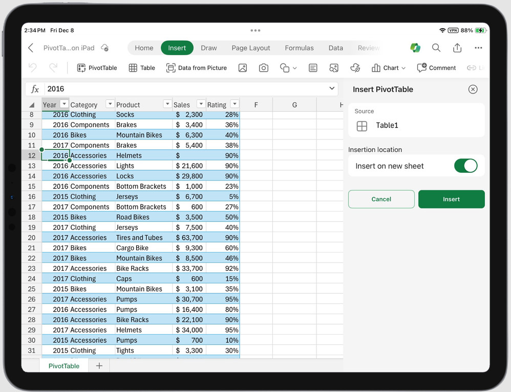 Excel для iPad обновился и теперь поддерживает долгожданную возможность: сводные таблицы!