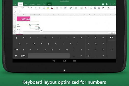 Программы для планшетов. Microsoft Keyboard for Excel – клавиатура с боковой панелью цифровых клавиш для работы в приложениях подобных Microsoft Excel для Android