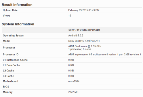 Sony Xperia Z4 засветился в тесте Geekbench 3?