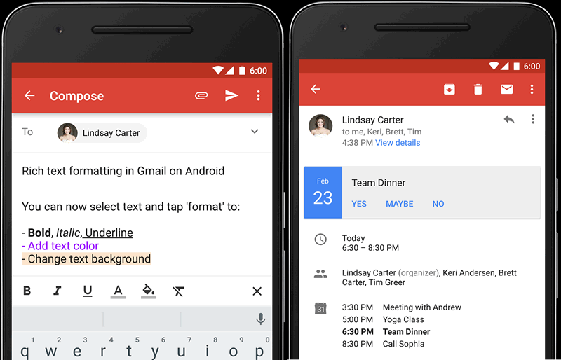 Программы для мобильных. Клиент электронной почты Google: Gmail обновился до версии 6.0. Возможность форматирования текста и приглашения на мероприятия (скачать APK)