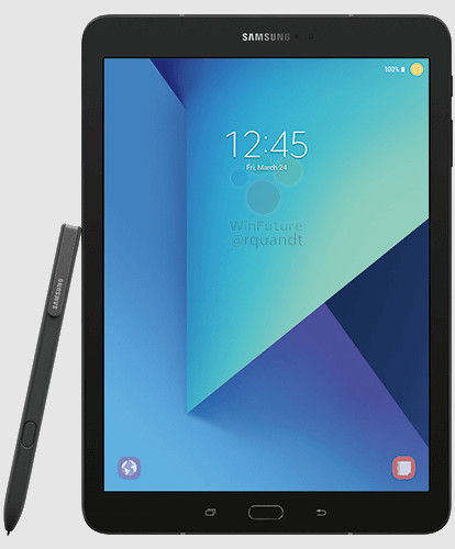 Samsung Galaxy Tab S3 с активным цифровым пером S Pen на официальном рендере