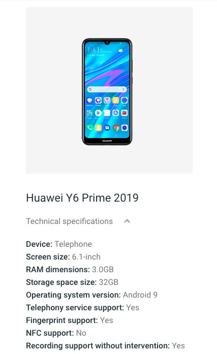 Huawei Y6 Prime (2019) готовится к выпуску: новый недорогой смартфон замечен в каталоге Google Android Enterprise