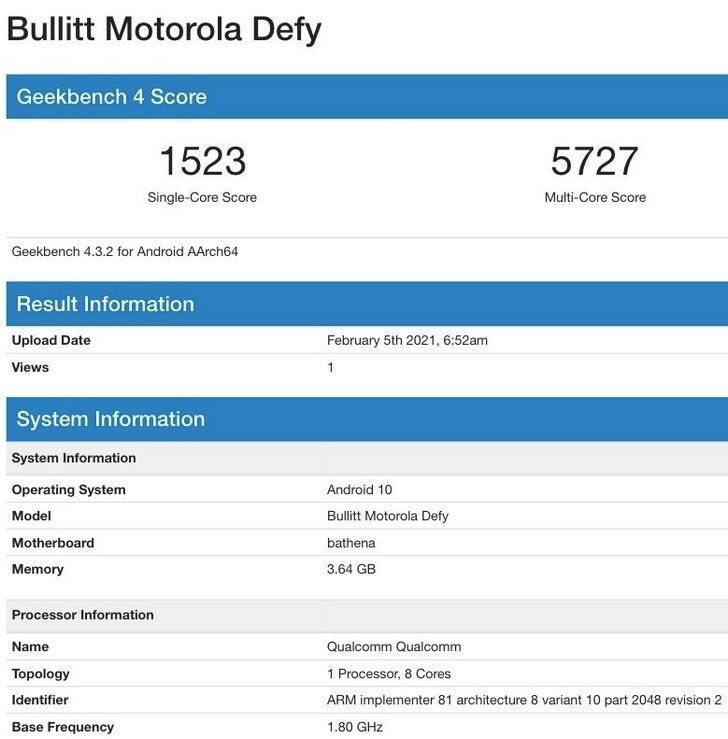 Motorola Athena (Motorola Defy). Недорогой смартфон на базе процессора Snapdragon 662 на подходе