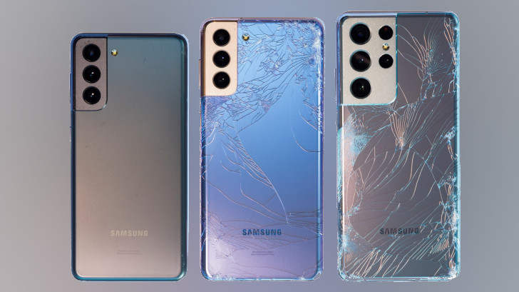 Тесты на падение смартфонов Samsung Galaxy S21, Galaxy S21+ и Galaxy S21 Ultra