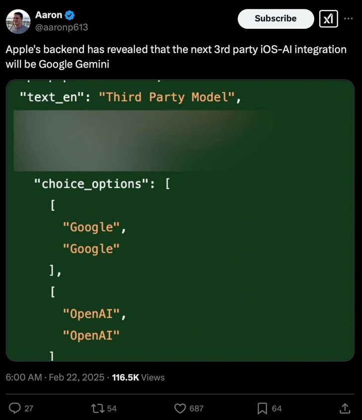 Apple готовит iOS к интеграции сторонних AI-моделей: Google Gemini на горизонте