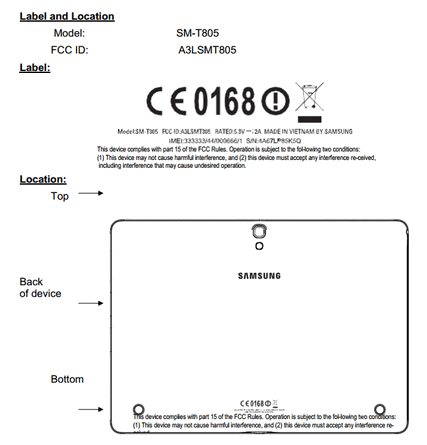 Samsung SM-T805 с 10.5-дюймовым экраном и восьмиядерным процессором засветился на сайте FCC