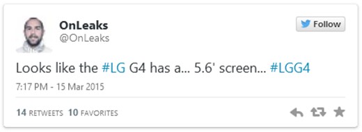 LG G4 будет оснащен 5,6-дюймовым экраном?