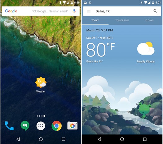 Google для Android теперь умеет создавать ярлыки для быстрого доступа к информации о погоде на главном экране смартфона или планшета