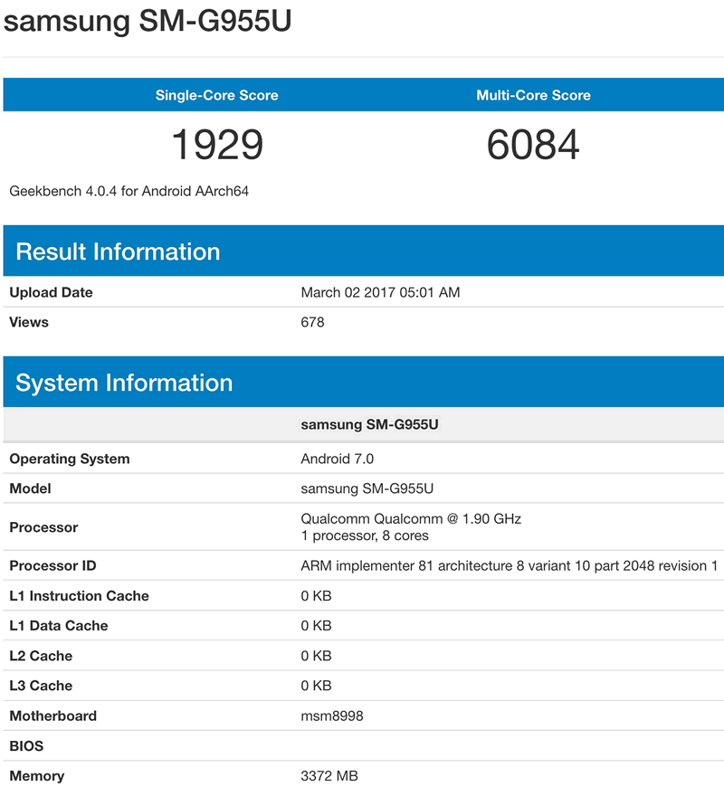 Samsung Galaxy S8+ засветился на сайте теста Geekbench. Массовое производство новинки уже стартовало