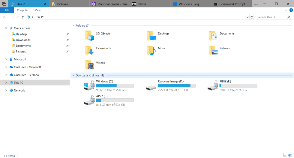Windows 10 получила возможность объединения приложений в наборы и переключаться между ними с помощью вкладок в Insider Preview Build 17618 