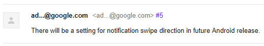 Android Q. В новой операционной системе Google появится возможность выбора направления для «смахивания» уведомлений из шторки